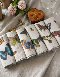 Oldenhof Flying Butterflies Servet 45 X 45 Cm Linnen 6 Stuks